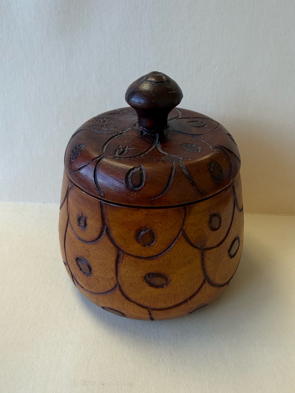 Vintage Hand Crafted Wood Pineapple Acorn Container Canister with Lid.